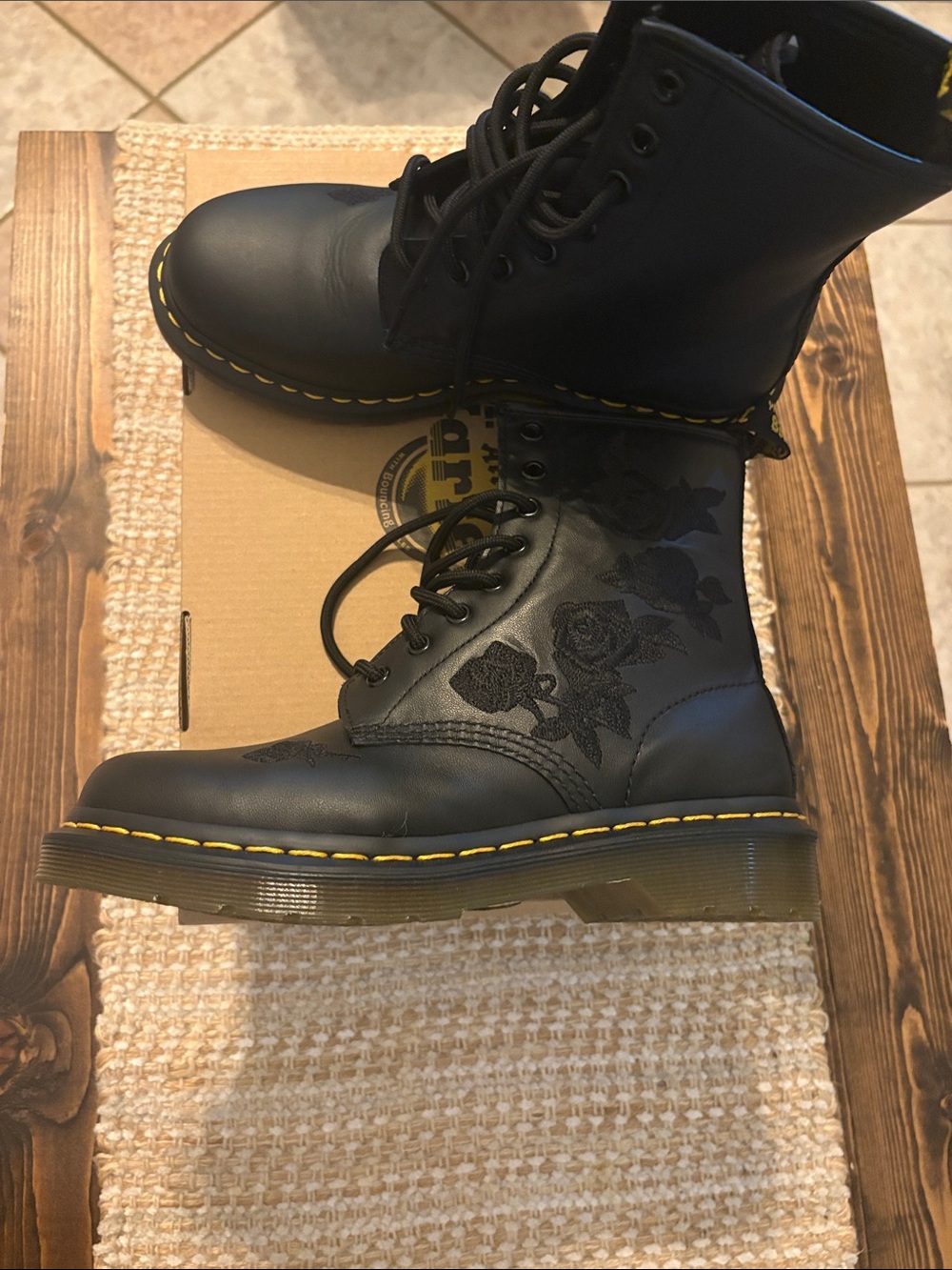 Dr. Martens Black Lace-Up Boots with Embroidered Rose Detail - Picture 3 of 4